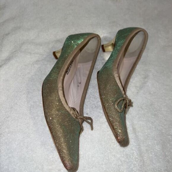 Paul Mayer Attitudes Womens Gold Sparkle Gold Kitten Heel Pumps Shoes Size 9.5 - Picture 5 of 9